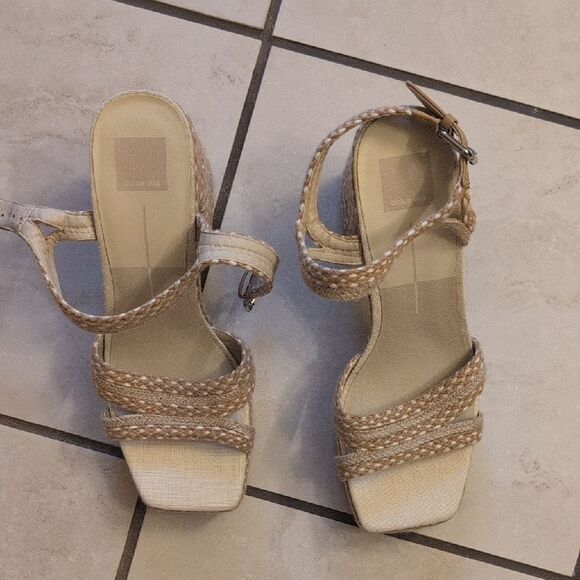 NEW Dolce Vita Alex Platform Sandals Cream Raffia Size 10 - Picture 2 of 9